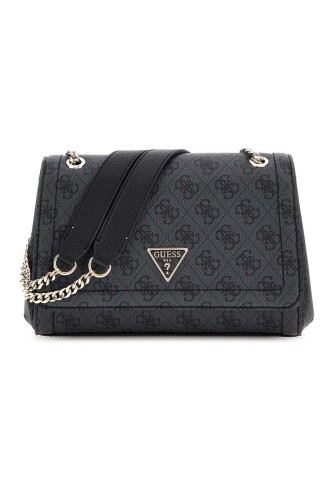 Kadın Monogram Desenli Zincir Askılı Omuz Çantası - Antrasit - Guess