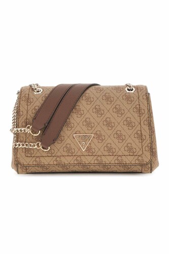 Kadın Monogram Desenli Zincir Askılı Omuz Çantası - Kahverengi 