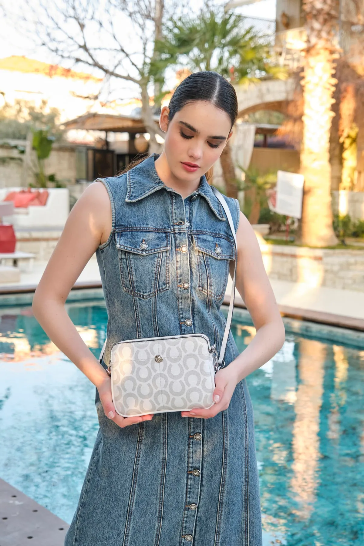 Kadın Omuz Çantası-BeyazGri-Beyaz 