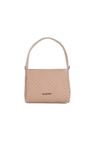 Kadın Örgü Dokulu Deri Omuz Çantası - Pudra 