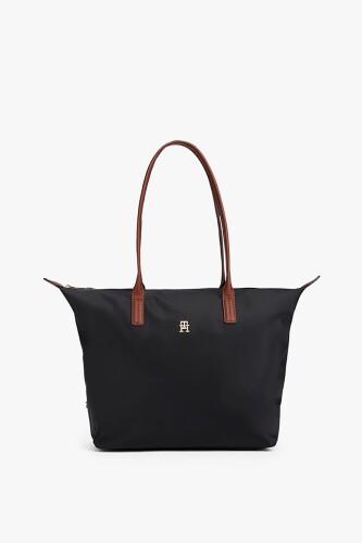 Kadın Popette Metal Amblemli Omuz Çantası - Siyah 