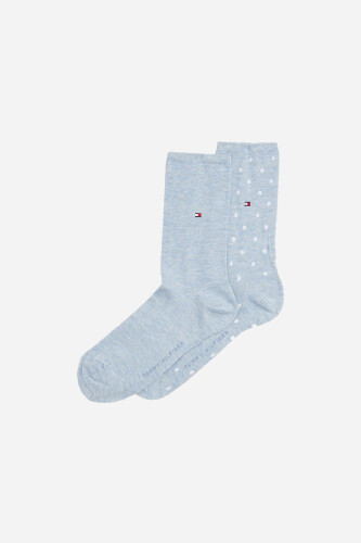 Kadın Puantiyeli Çorap 2'li Paket - Açık Mavi Melanj 