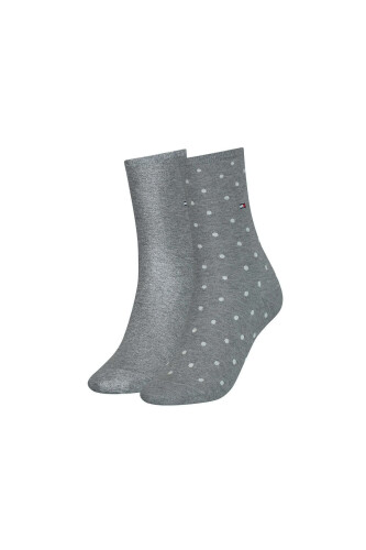 Kadın Puantiyeli Çorap 2'li Paket - Gri Melanj 