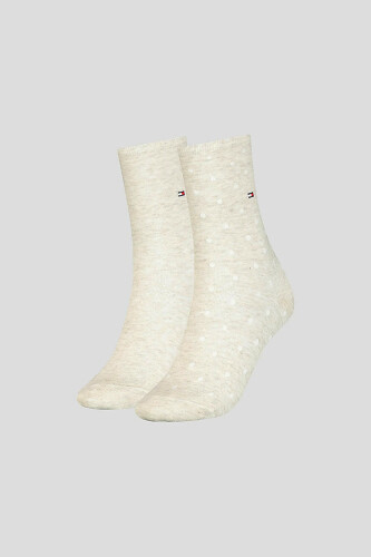Kadın Puantiyeli Çorap 2'li Paket - Krem Melanj 