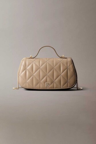 Kadın Quilted Top Handle Bag Omuz Çantası - Bej 