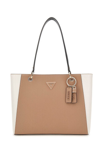 Kadın Renk Bloklu Tote Çanta - Bej 