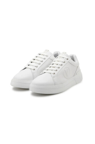 Kadın Rey Emboss Logolu Nappa Deri Sneaker - Beyaz 