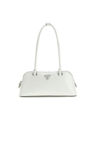 Kadın Rugan Görünümlü Baget Omuz Çantası - Beyaz 