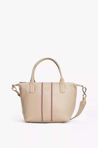Kadın Şerit Detaylı El ve Omuz Çantası - Bej 