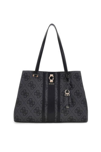 Kadın Şerit Detaylı Monogram Desenli Tote Çanta - Antrasit 