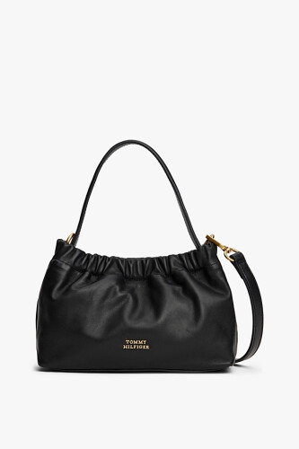 Kadın Soft Leather Mini Büzgü Detaylı Deri Omuz ve Çapraz Çanta - Siyah 