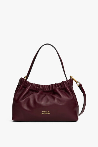 Kadın Soft Leather Mini Crossover Büzgü Detaylı Deri Omuz ve Çapraz Çanta - Bordo 