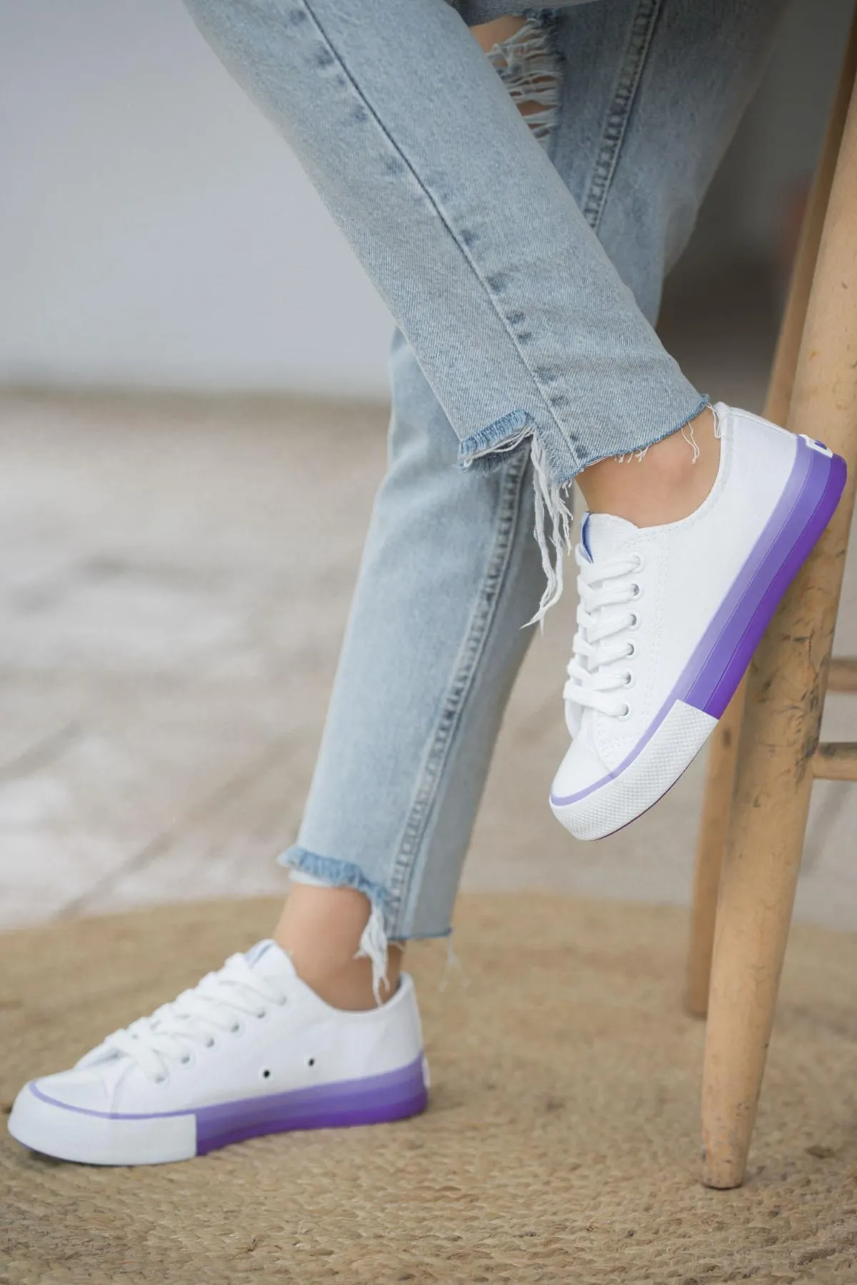 Kadın Spor AyakkabıBN-30176-Beyaz-Lila 