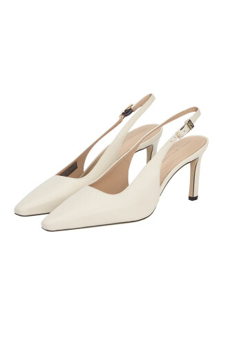 Kadın Squared Toe High Heel Slingback Topuklu Ayakkabı - Krem 