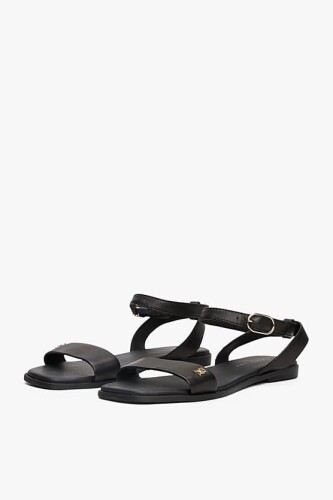 Kadın Th Ankle Strap Deri Sandalet - Siyah 
