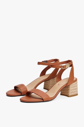 Kadın Th Deri Espadrille Topuklu Sandalet - Kahverengi 