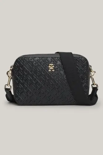 Kadın TH DISTINCT Monogram Kabartmalı Omuz Çantası - Siyah 