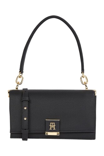 Kadın Th Kapaklı Askılı Omuz Çantası - Siyah - Tommy Hilfiger