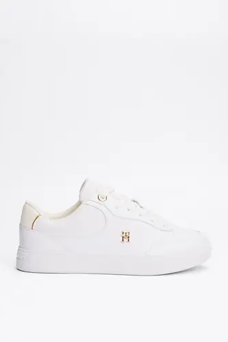 Kadın TH Monogram Deri Court Spor Ayakkabı - Beyaz 