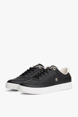Kadın TH Monogram Plaque Court Sneakers - Siyah - Tommy Hilfiger