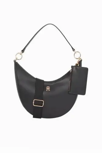 Kadın TH MONOTYPE Halka Askılı Mini Cüzdan Aksesuarlı Omuz Çantası - Siyah 