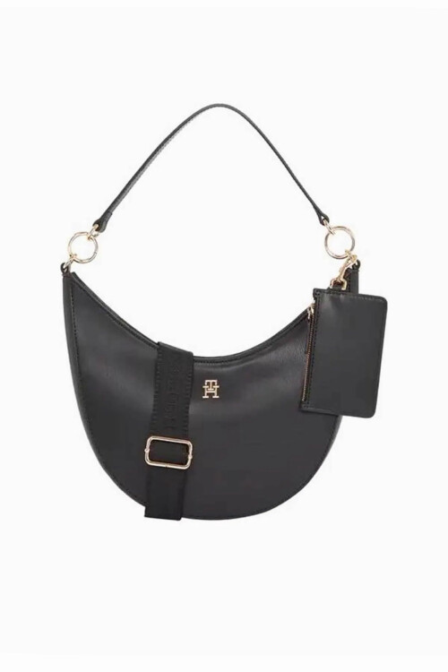 Kadın TH MONOTYPE Halka Askılı Mini Cüzdan Aksesuarlı Omuz Çantası - Siyah - Tommy Hilfiger