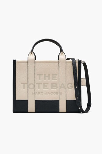 Kadın The Tote Bag Renk Bloklu Deri Omuz ve El Çantası - Krem/Siyah - Marc Jacobs