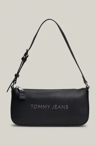 Kadın TJW ESS Marka Logo Detaylı Fermuarlı Çok Cepli Omuz Çantası - Siyah 