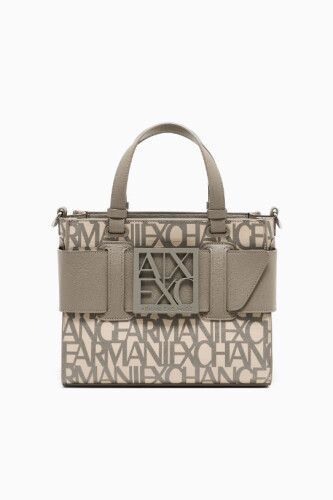 Kadın Tokalı Monogram Desenli Tote El Çantası - Vizon/Bej - ARMANI EXCHANGE