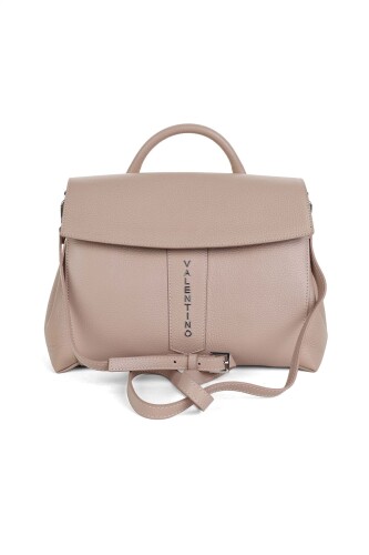 Kadın Üstten Saplı ve Askılı Deri El Çantası - Pudra 