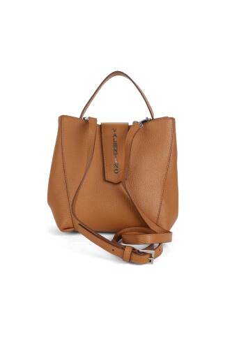 Kadın Üstten Saplı ve Askılı Deri Omuz Çantası - Taba 