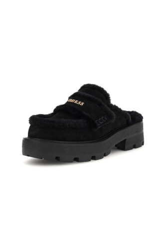 Kadın Yaneta Kürk Astarlı Süet Traktör Tabanlı Sabo Terlik - Siyah 
