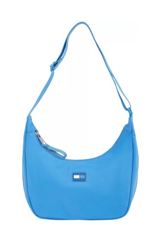 Kadın Yarım Ay Formlu Logolu Omuz Çantası - Mavi 