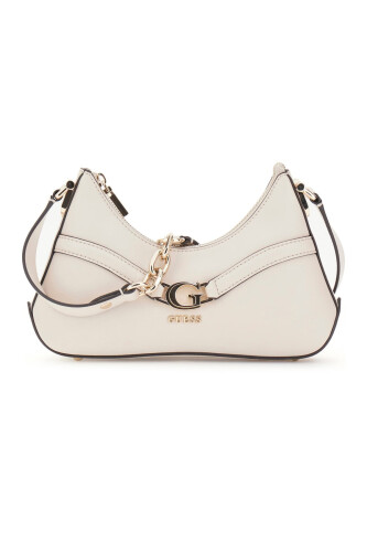 Kadın Zincir Aksesuarlı Yarım Ay Omuz Çantası - Kırık Beyaz 