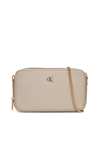 Kadın Zincir Askı Detaylı Minimalist Monogramlı Kamera Çantası - Krem - Calvin Klein