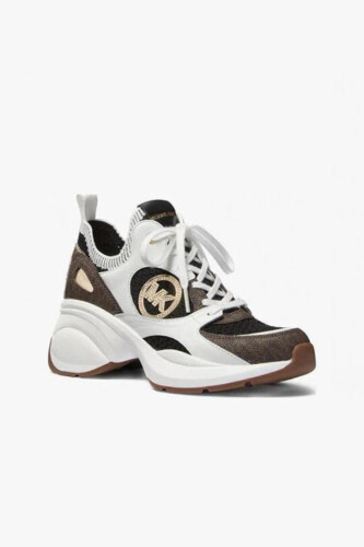 Kadın Zuma Kalın Tabanlı Monogram Desenli Sneaker - Kahverengi 