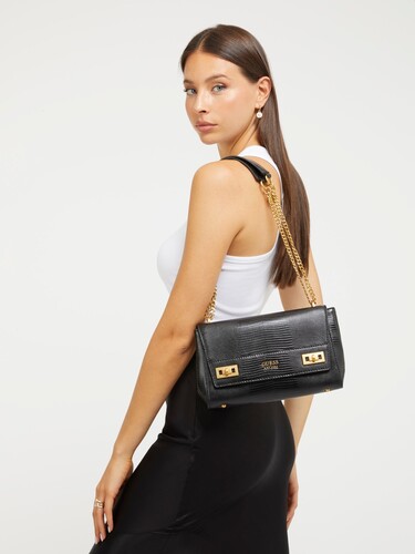 Katey Timsah Desenli Kadın Çapraz Çanta-Siyah - Guess