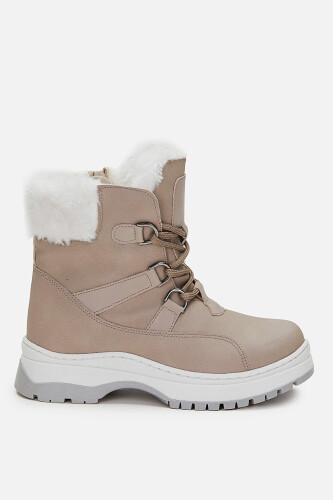 Kız Çocuk Alexis Kürklü Yaka Fermuarlı ve Bağcıklı Bot - Gri 