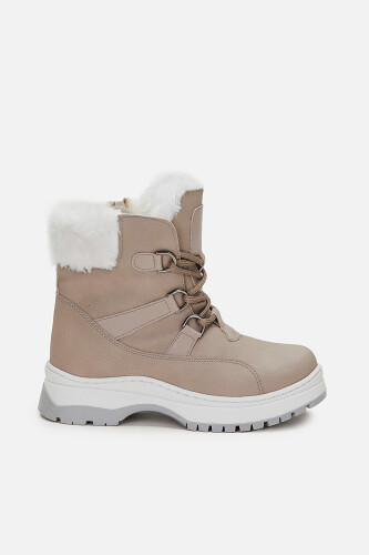 Kız Çocuk Alexis Kürklü Yaka Fermuarlı ve Bağcıklı Patik Bot - Gri 