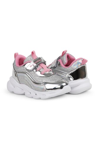 Kız Çocuk Glossy Shiny Işıklı Ayakkabı - Gri 