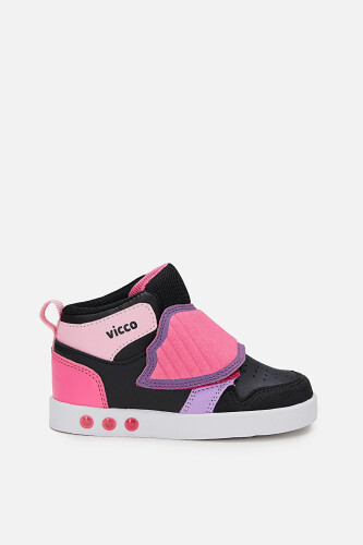 Kız Çocuk Ufo Işıklı Cırtlı Spor Ayakkabı - Siyah/Pembe 