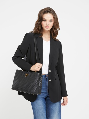 Lisbet Hasır Kadın El Çantası-Siyah - Guess