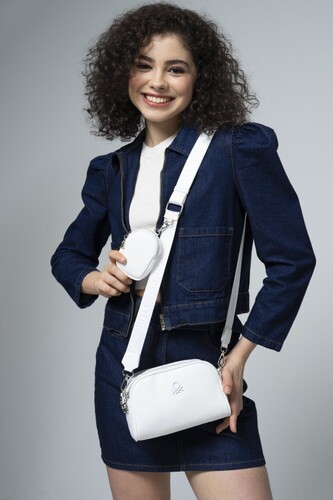 Mini Cüzdanlı Gofraj Baskılı Çapraz Çanta BNT_636-Beyaz 