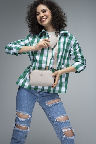 Mini Cüzdanlı Gofraj Baskılı Çapraz Çanta BNT_636-Ten 