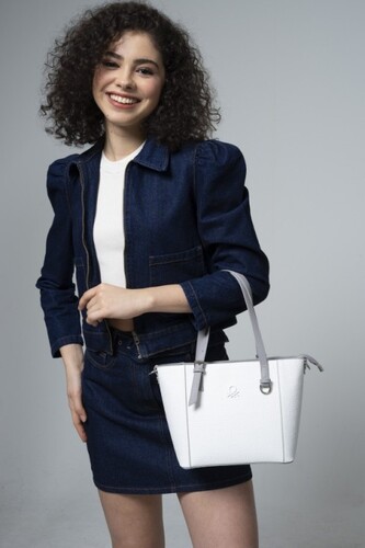 Mini Cüzdanlı Kol Çantası-BNT_627-Beyaz-A.Gri 