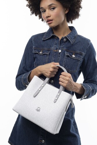 Monogram El Çantası BNT_945-Beyaz-A.Gri 