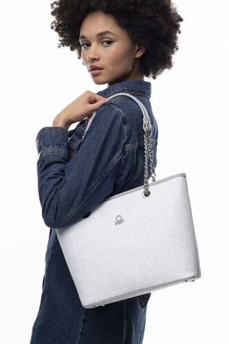 Monogram Kol Çantası BNT_936-Beyaz-A.Gri 