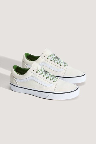 Unisex Old Skool Damalı Bağcıklı Sneaker - Krem/Yeşil - Vans