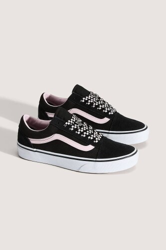 Unisex Old Skool Damalı Bağcıklı Sneaker - Siyah/Pembe 