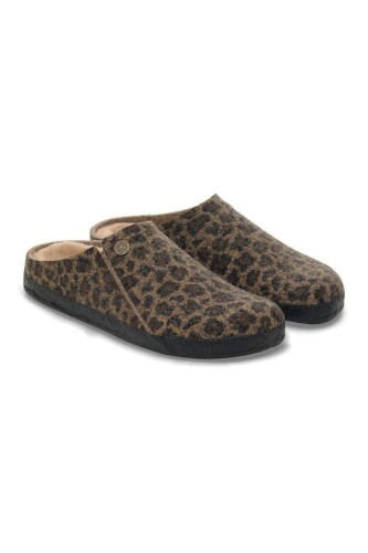 Unisex Zermatt Shearling Wo Leopar Terlik - Kahverengi 